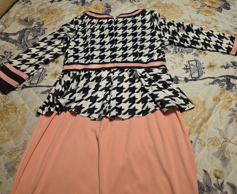 Black and White Houndstooth Top with Pink Skirt